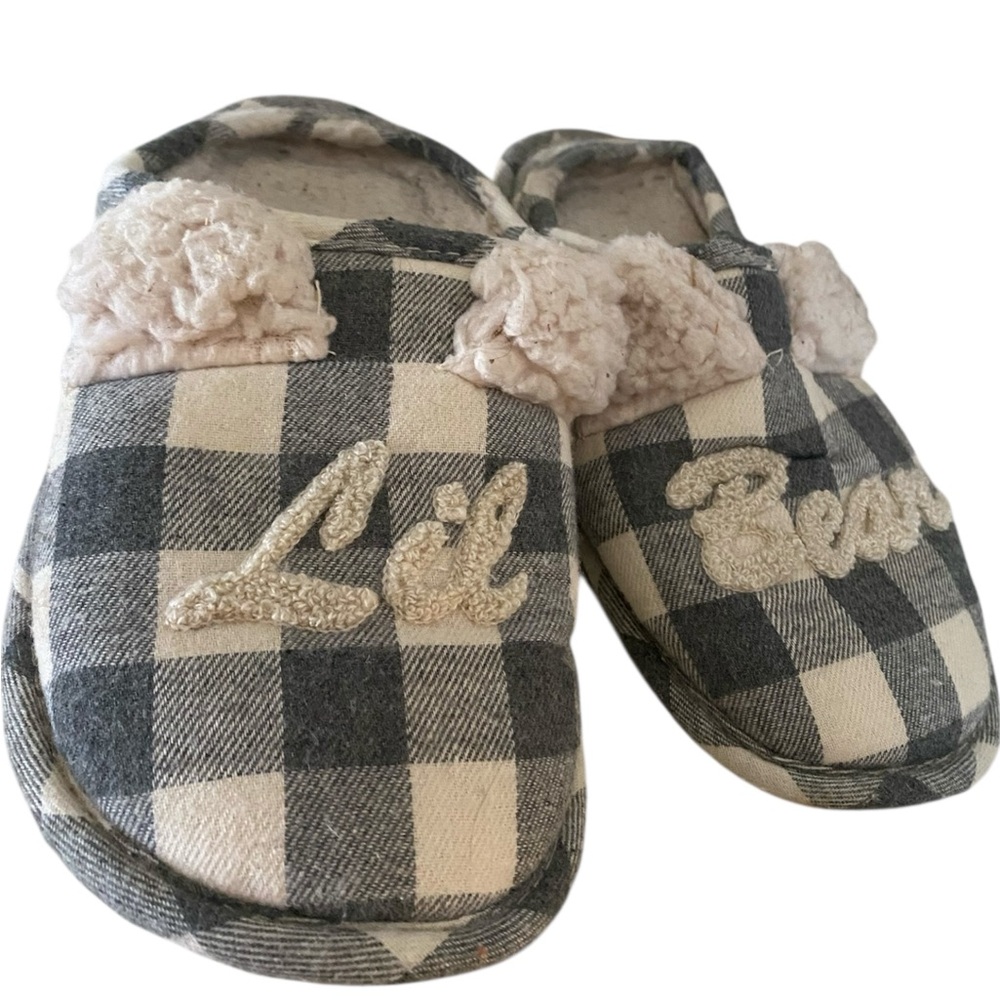 💜Plaid Slippers with 'Lil Bear' Embroidery